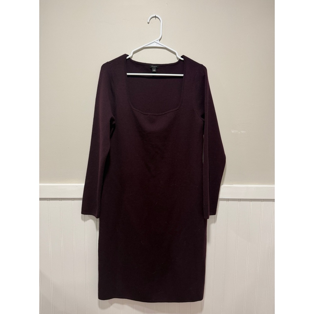 Ann Taylor Long Sleeve Square Neck Dress Merino Wool Purple Workwear Women Sz L